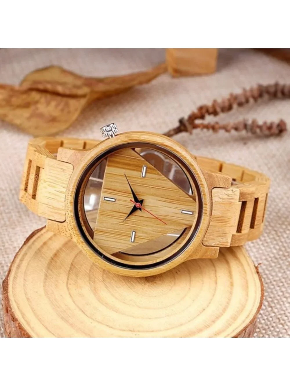 Men's Watch Colorful Bamboo Wooden Handmade Analog Dial Quartz Casual Wristwatch